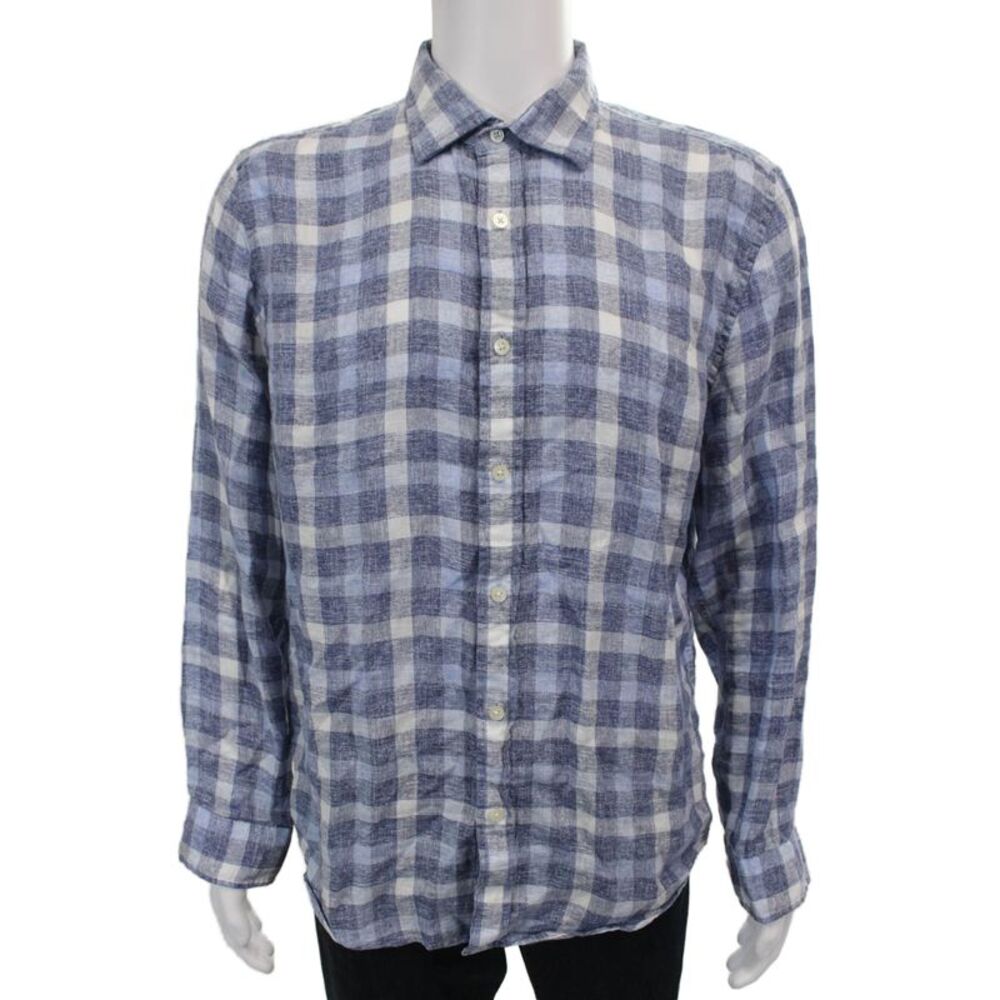 The Men's Store at Bloomingdale's Mens Plaid Button Down Shirt Blue Size Large